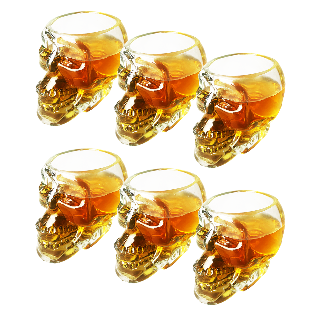 Skull Shot Glasses Set of 6 - 3oz Skull Glasses 3" H