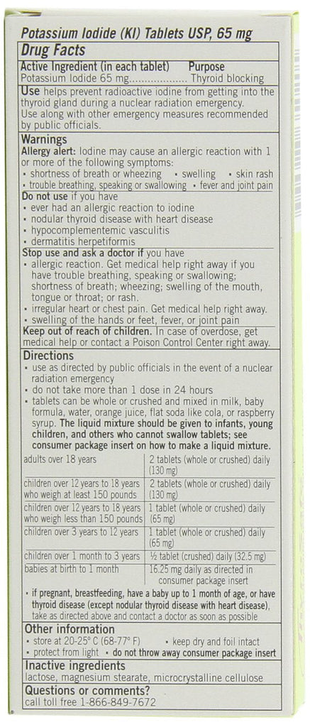 Thyrosafe Tablets: FDA Approved Potassium Iodide (KI) Tablets - Protects Against Radioactive Iodine