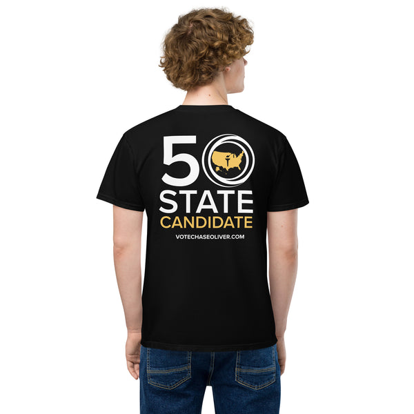 Chase Oliver is the 50 State Candidate Unisex garment-dyed pocket t-shirt