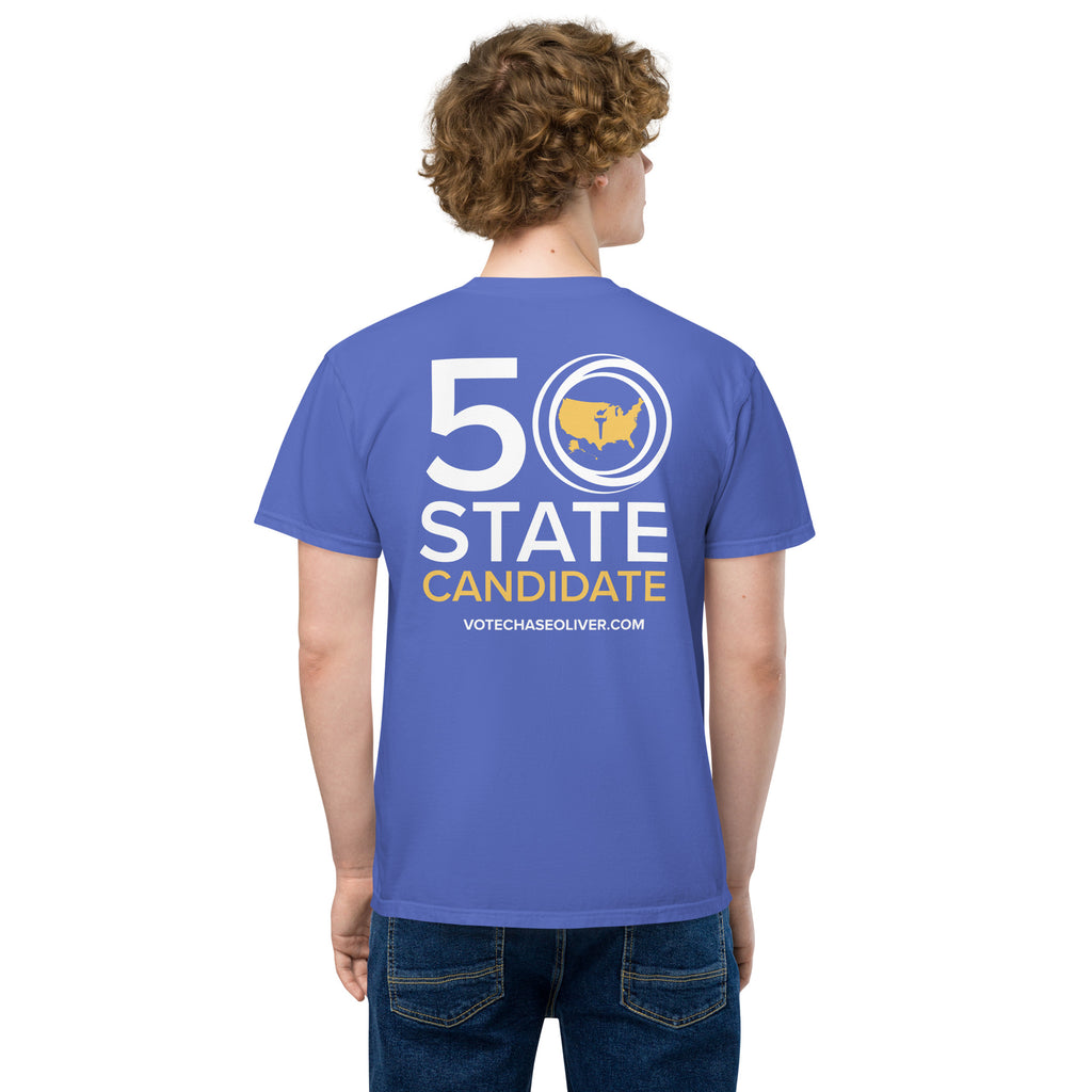 Chase Oliver is the 50 State Candidate Unisex garment-dyed pocket t-shirt