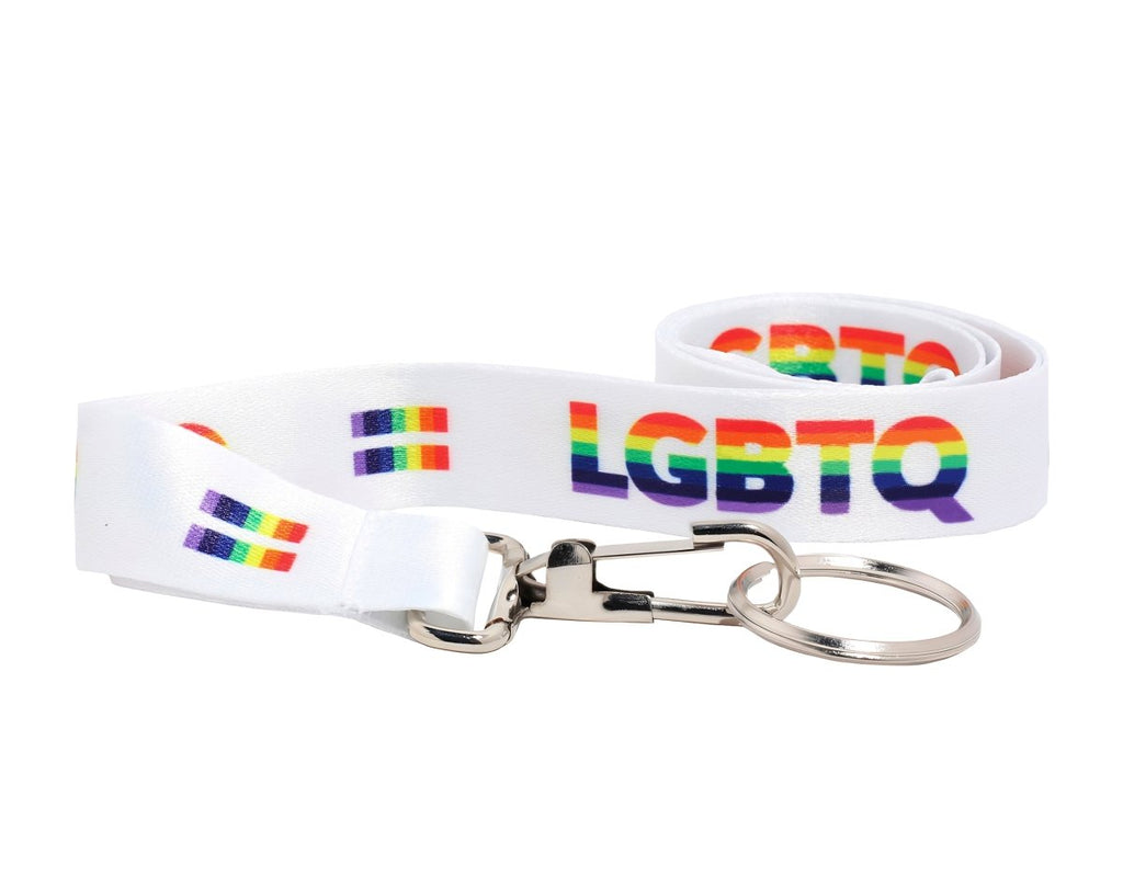 10 Pack White LGBTQ Rainbow Pride Lanyards (10 Lanyards)