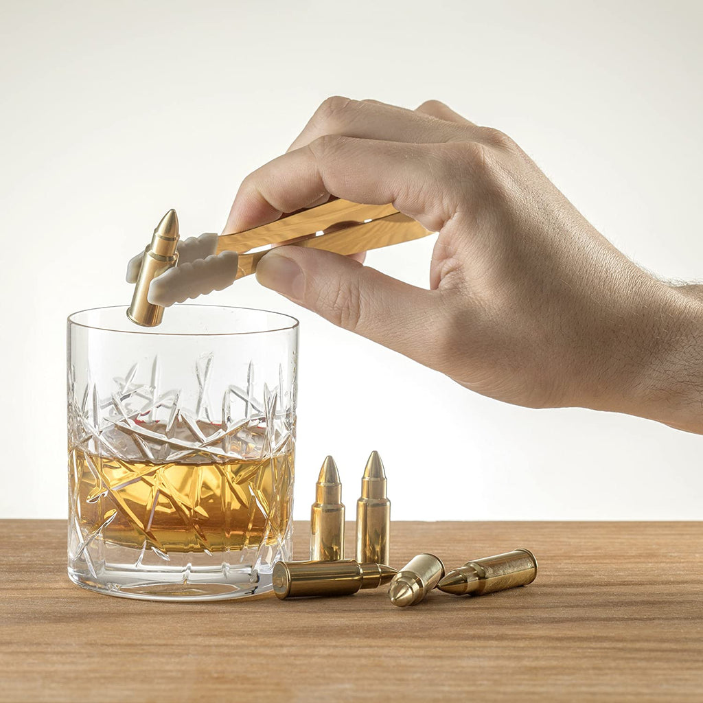 Bullet Whiskey Chillers Stones - 1.75in Whiskey Rocks, Set of 6 (Gold)