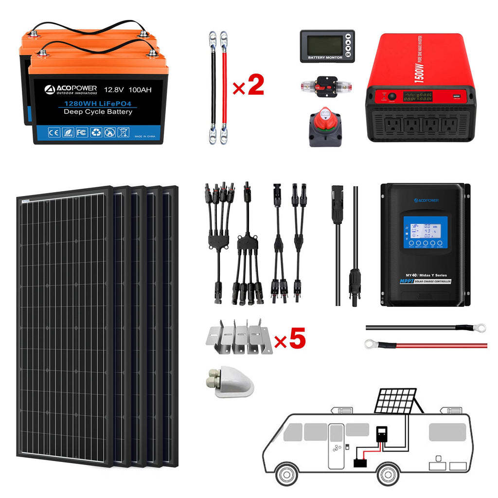 ACOPOWER Lithium Battery Mono Solar Power Complete System with Battery and Inverter for RV Boat 12V Off Grid Kit by ACOPOWER - Proud Libertarian - ACOPOWER