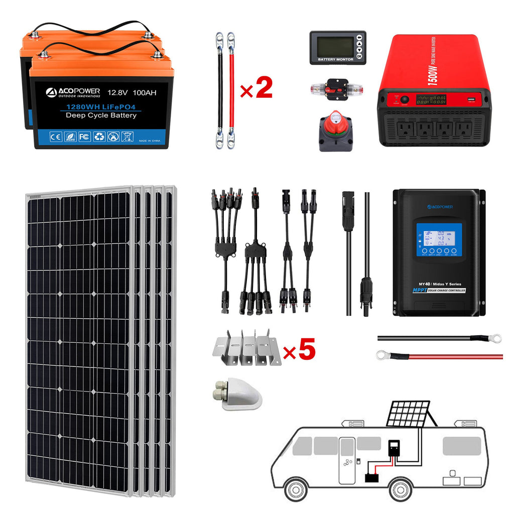 ACOPOWER Lithium Battery Mono Solar Power Complete System with Battery and Inverter for RV Boat 12V Off Grid Kit by ACOPOWER - Proud Libertarian - ACOPOWER