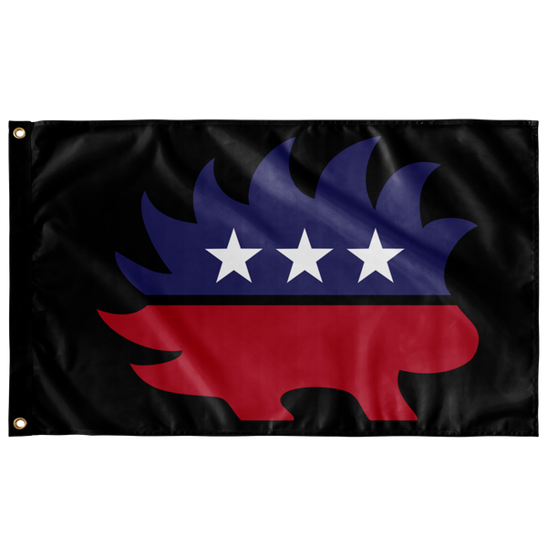 Red White and Blue Porcupine Single-Sided Flag (Black) - Proud Libertarian - Proud Libertarian