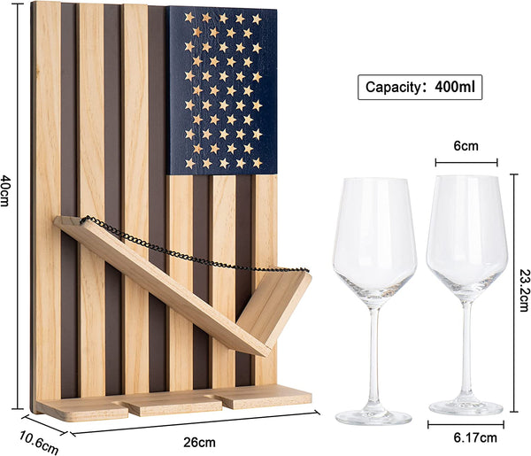 American Flag Wine & Bottle Wall Rack Holder with 2 Wine Glasses by The Wine Savant - patriotic Centerpiece Home Decor Wine Storage Rack Display Holder Gun Gifts for Patriots, Veterans, Military 16"H by The Wine Savant - Proud Libertarian - The Wine Savant