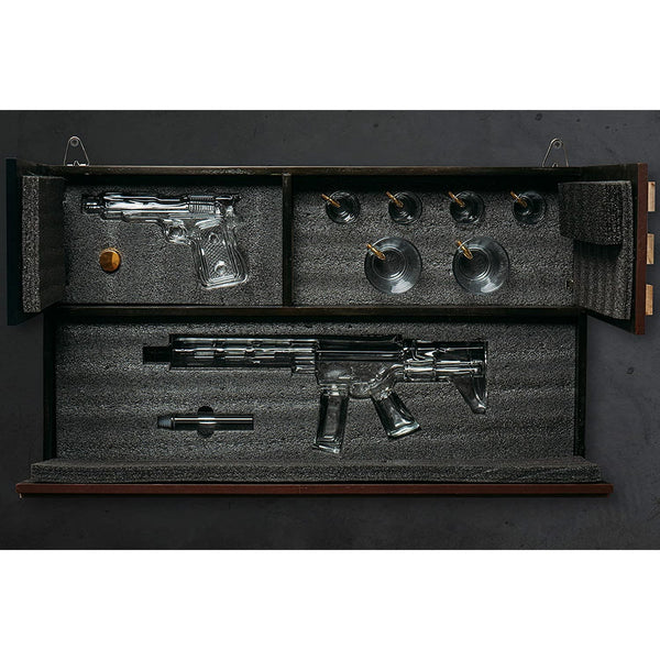 Pistol & AR15 Whiskey Decanter Set of 2 on Hidden Storage American Flag Wall Rack by The Wine Savant with 4 Bullet Shot Glasses & 2 Bullet Whiskey Glasses - Veteran Gifts, Military Gift, Home Bar Gift by The Wine Savant - Proud Libertarian - The Wine Savant