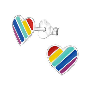Children's Sterling Silver 'Rainbow Heart' Stud Earrings by Liberty Charms USA - Proud Libertarian - Liberty Charms USA