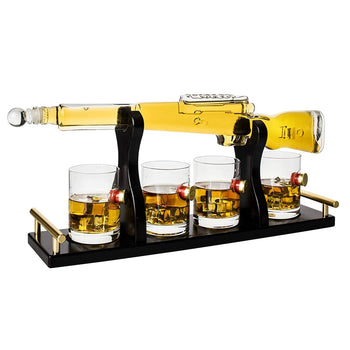 Rifle Whiskey Decanter Set 600 ml & Whiskey 12 oz Shotgun Glasses with Unique Stand by The Wine Savant - Proud Libertarian - The Wine Savant