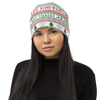 No King but Christ Ugly Christmas All-Over Print Beanie - Proud Libertarian - AnarchoChristian
