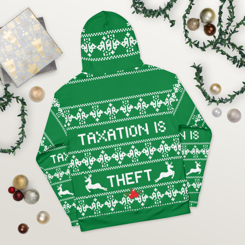 Ugly Christmas Sweater Taxation is Theft Hoodie - Proud Libertarian - Proud Libertarian