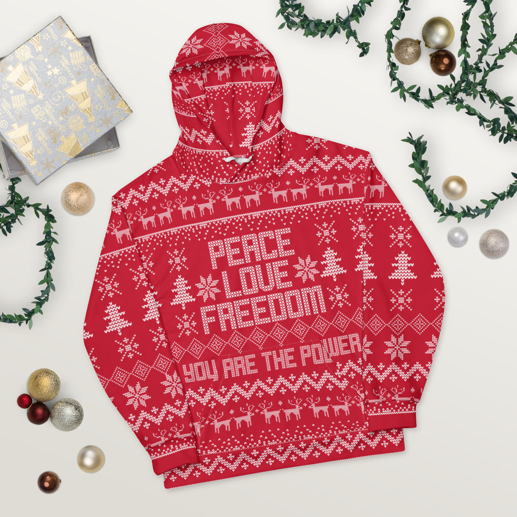 Peace Love and Freedom Ugly Christmas Sweater Unisex Hoodie - Proud Libertarian - You Are the Power