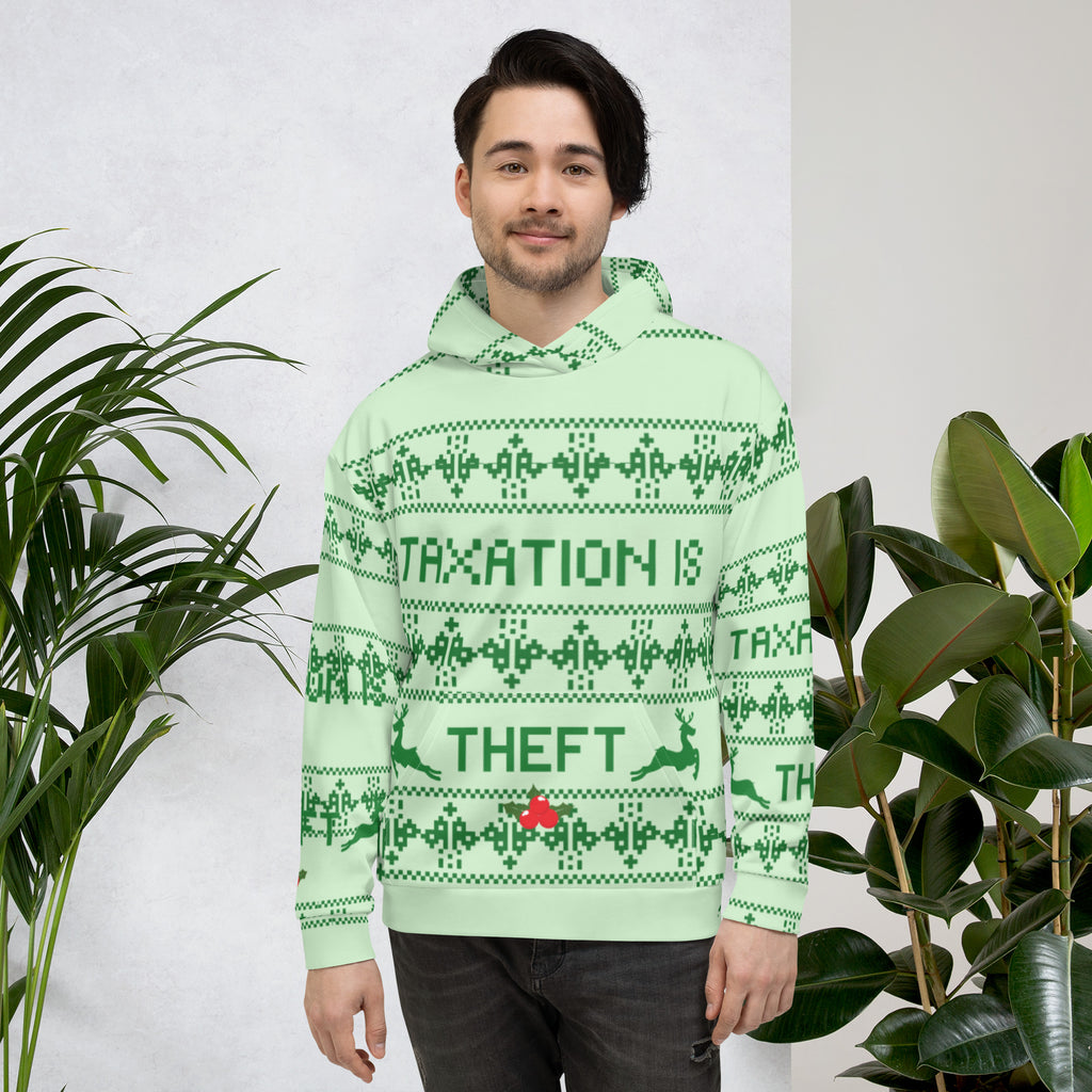 Taxation is Theft Ugly Christmas Sweater Unisex Hoodie - Proud Libertarian - Proud Libertarian