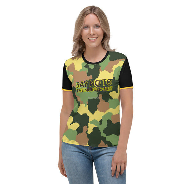 Say No to the Murder Cult Ringer Camo Women's T-shirt - Proud Libertarian - Proud Libertarian