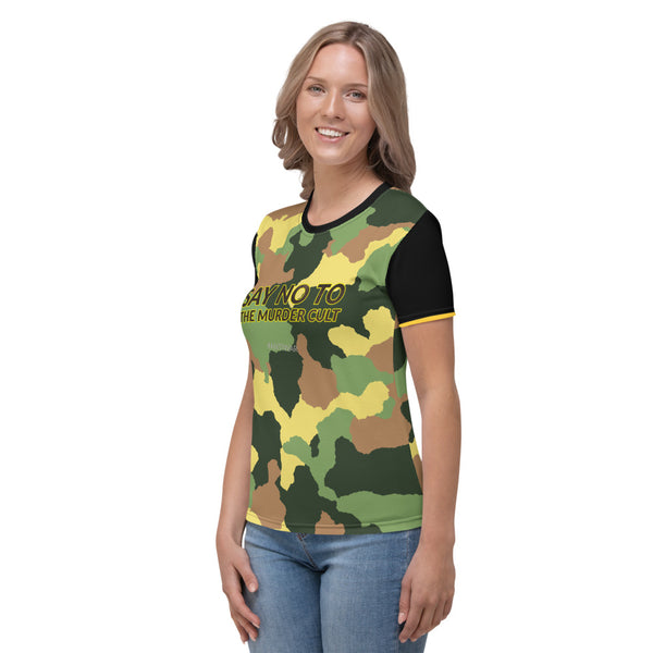 Say No to the Murder Cult Ringer Camo Women's T-shirt - Proud Libertarian - Proud Libertarian