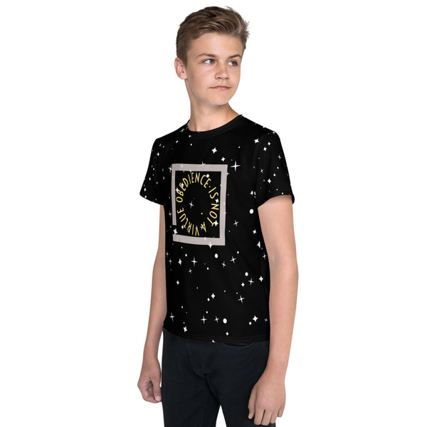 Obedience is Not a Virtue Starfield Youth crew neck t-shirt - Proud Libertarian - Proud Libertarian