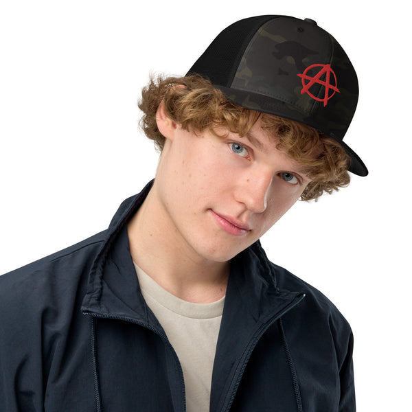 Ancom Anarchy Anarchocommunism Black & Red Closed-back trucker cap - Proud Libertarian - Proud Libertarian