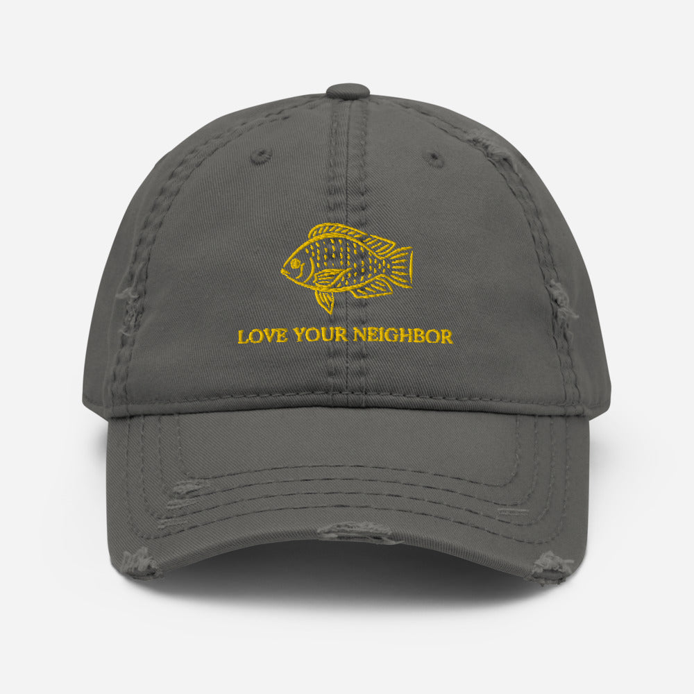 Love your Neighbor Distressed Dad Hat - Proud Libertarian - Owluntaryist