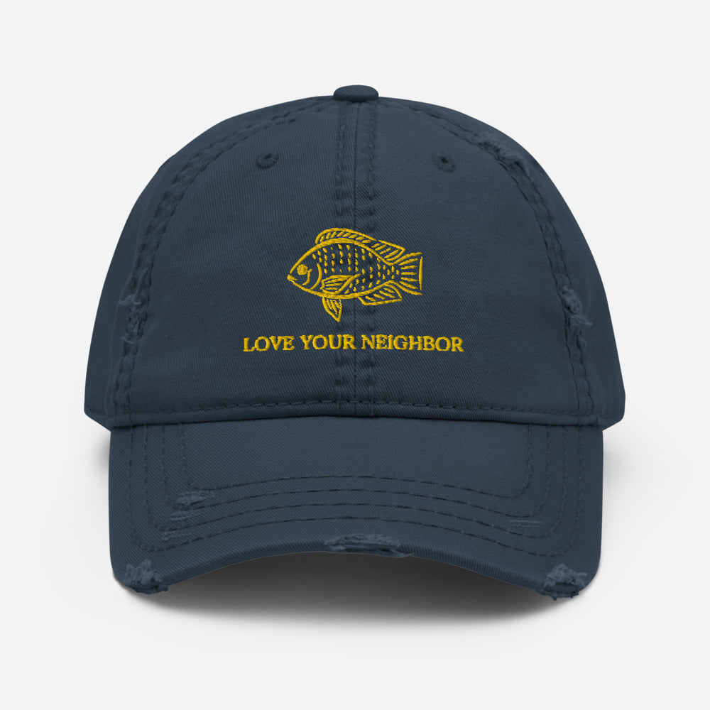 Love your Neighbor Distressed Dad Hat - Proud Libertarian - Owluntaryist