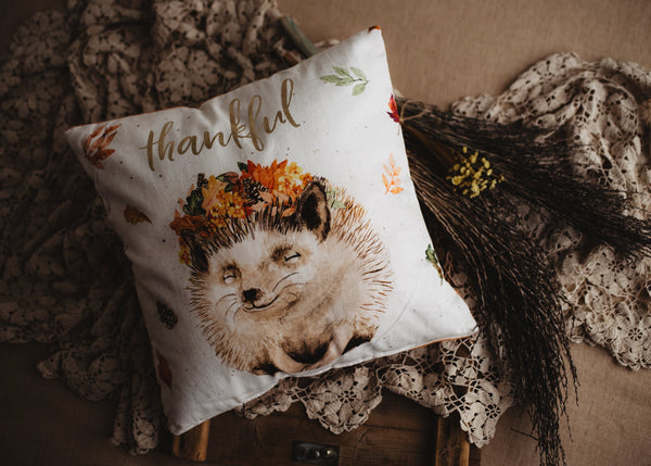 Thankful Hedgehog Pillow Cover | 16x16 Throw Pillow Thanksgiving Décor | Farmhouse Pillows | Country Decor | Fall Throw Pillows | Gift by UniikPillows - Proud Libertarian - UniikPillows
