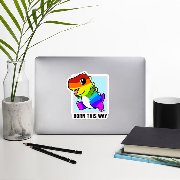 Born This Way LGBT Pride Cartoon Dinosaur Bubble-free stickers - Proud Libertarian - Cartoons of Liberty