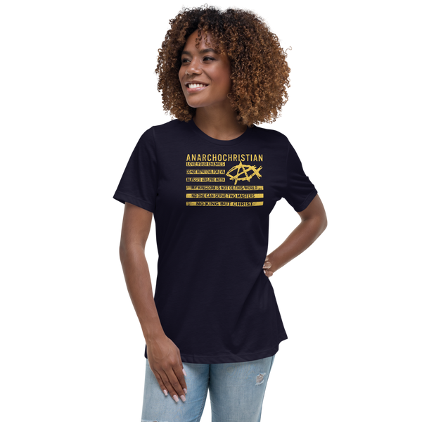 AnarchoChristian No King But Christ Christian Flag Women's Relaxed T-Shirt - Proud Libertarian - AnarchoChristian