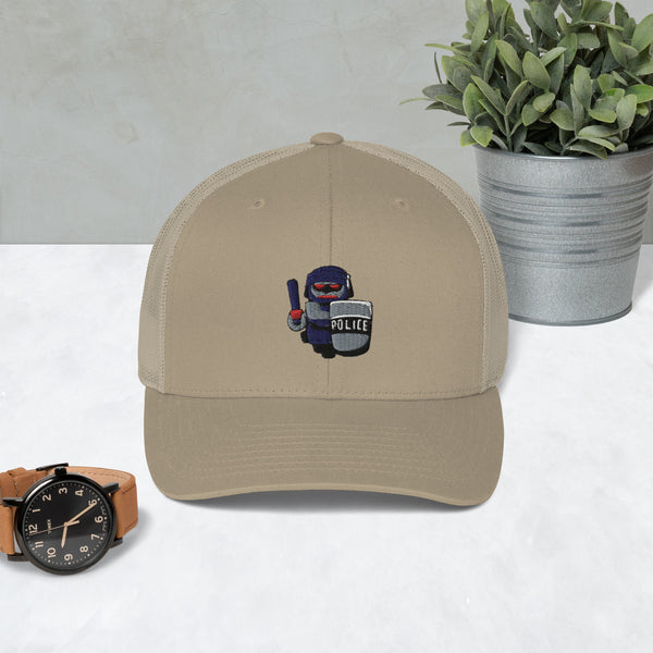 Inhuman Police Cartoon Robot Trucker Cap - Proud Libertarian - Cartoons of Liberty