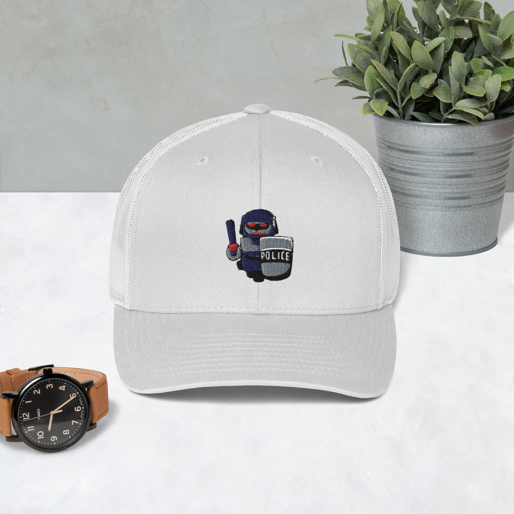 Inhuman Police Cartoon Robot Trucker Cap - Proud Libertarian - Cartoons of Liberty