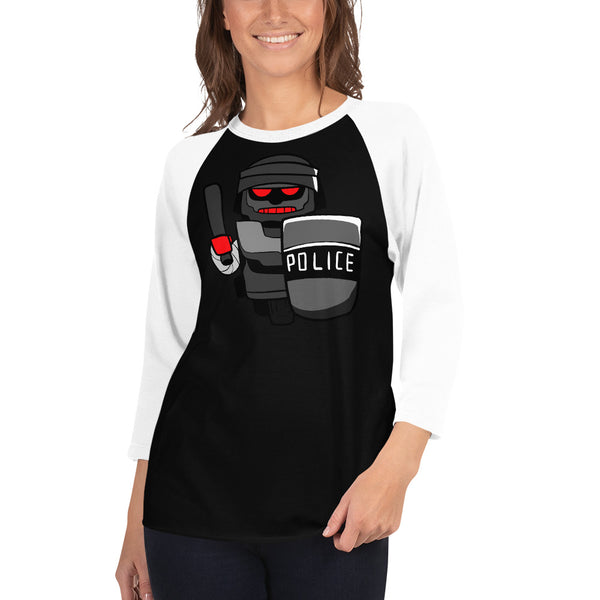 Inhuman Police Robot Cartoon 3/4 sleeve raglan shirt - Proud Libertarian - Cartoons of Liberty