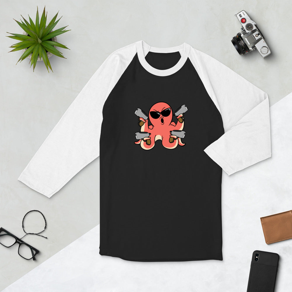 Second Amendment Octopus Cartoon 3/4 sleeve raglan shirt - Proud Libertarian - Cartoons of Liberty