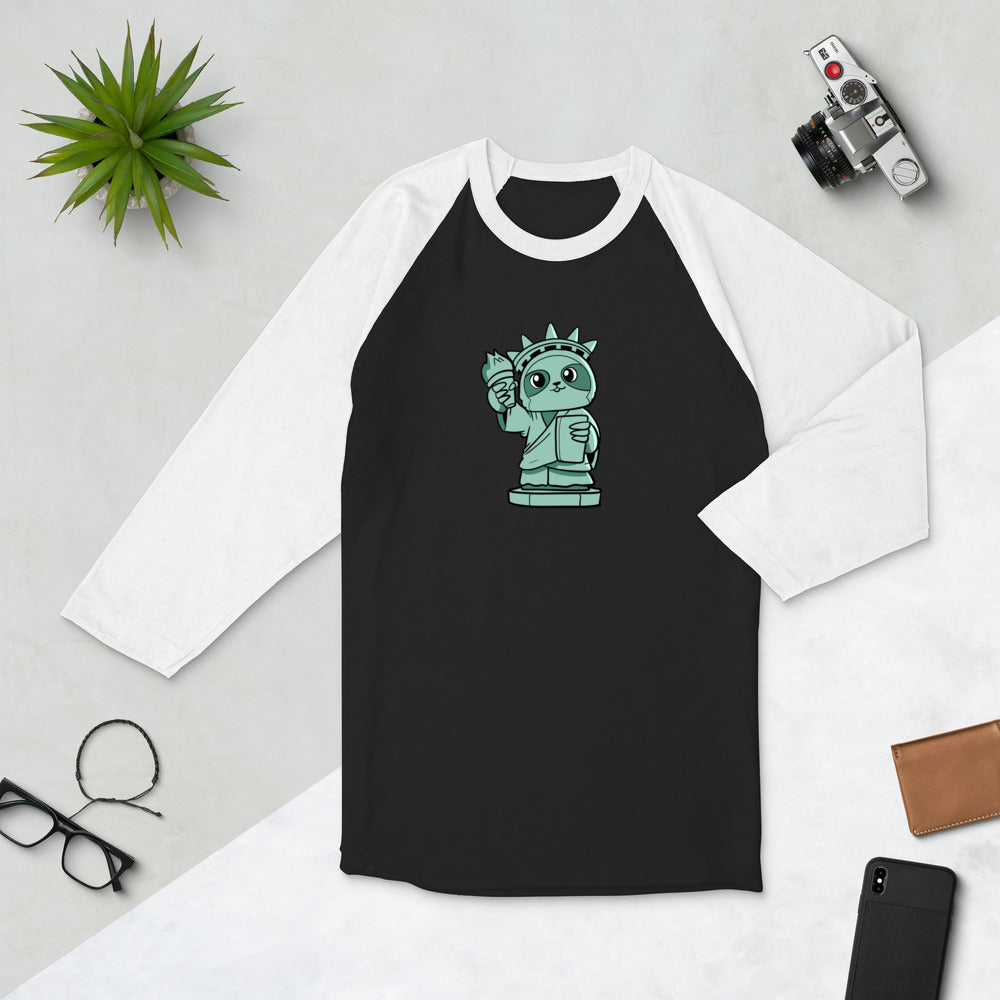 Sloth of Liberty Cartoon 3/4 sleeve raglan shirt - Proud Libertarian - Cartoons of Liberty