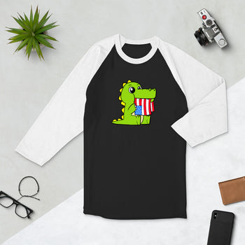 Tasty Freedom Cartoon 3/4 sleeve raglan shirt - Proud Libertarian - Cartoons of Liberty