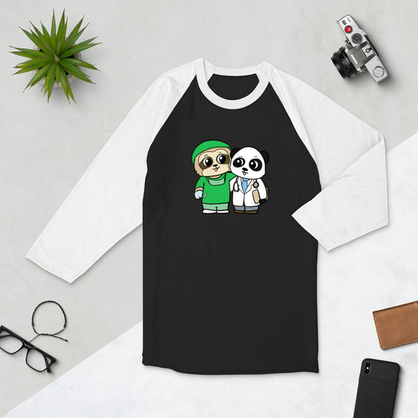 Doctor and Surgeon Cartoon Sloth & Panda 3/4 sleeve raglan shirt - Proud Libertarian - Cartoons of Liberty