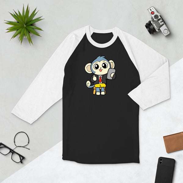 Liberty at Work from Home Cartoon Monkey 3/4 sleeve raglan shirt - Proud Libertarian - Cartoons of Liberty