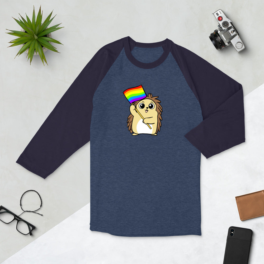 LGBTQ Cartoon Porcupine 3/4 sleeve raglan shirt - Proud Libertarian - Cartoons of Liberty