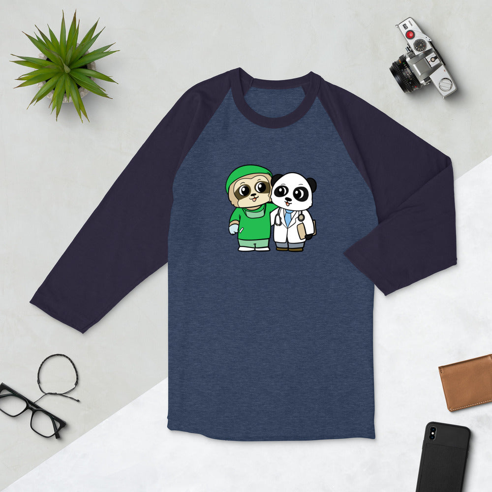 Doctor and Surgeon Cartoon Sloth & Panda 3/4 sleeve raglan shirt - Proud Libertarian - Cartoons of Liberty