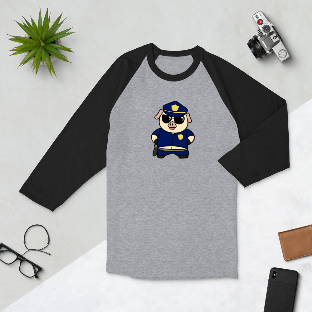 Police Pig Cartoon 3/4 sleeve raglan shirt - Proud Libertarian - Cartoons of Liberty