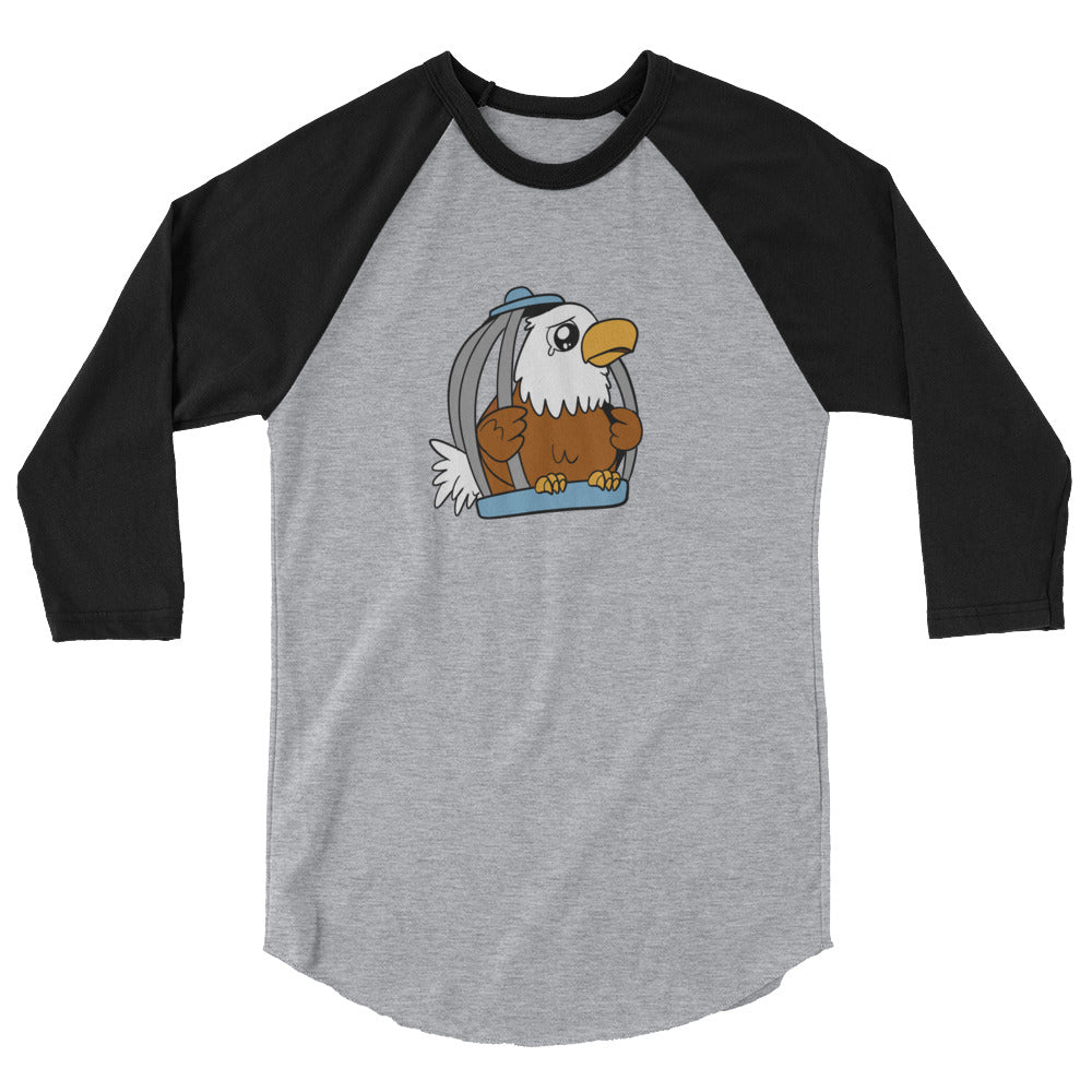 Caged Freedom Cartoon Eagle 3/4 sleeve raglan shirt - Proud Libertarian - Cartoons of Liberty