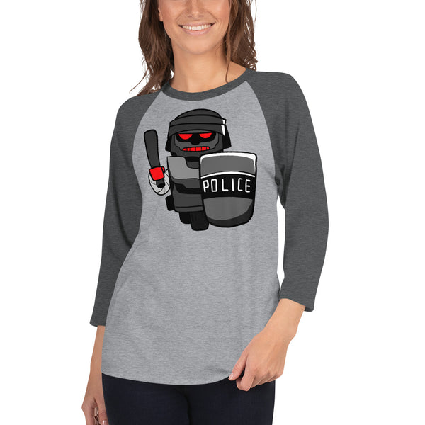 Inhuman Police Robot Cartoon 3/4 sleeve raglan shirt - Proud Libertarian - Cartoons of Liberty