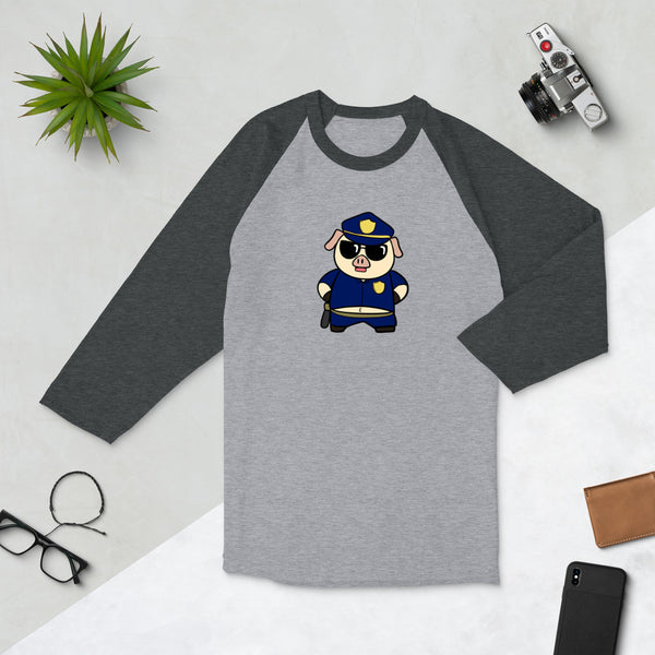 Police Pig Cartoon 3/4 sleeve raglan shirt - Proud Libertarian - Cartoons of Liberty