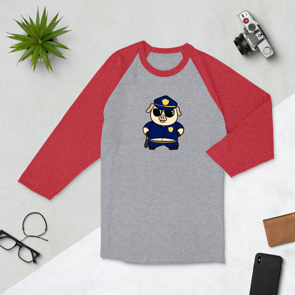 Police Pig Cartoon 3/4 sleeve raglan shirt - Proud Libertarian - Cartoons of Liberty