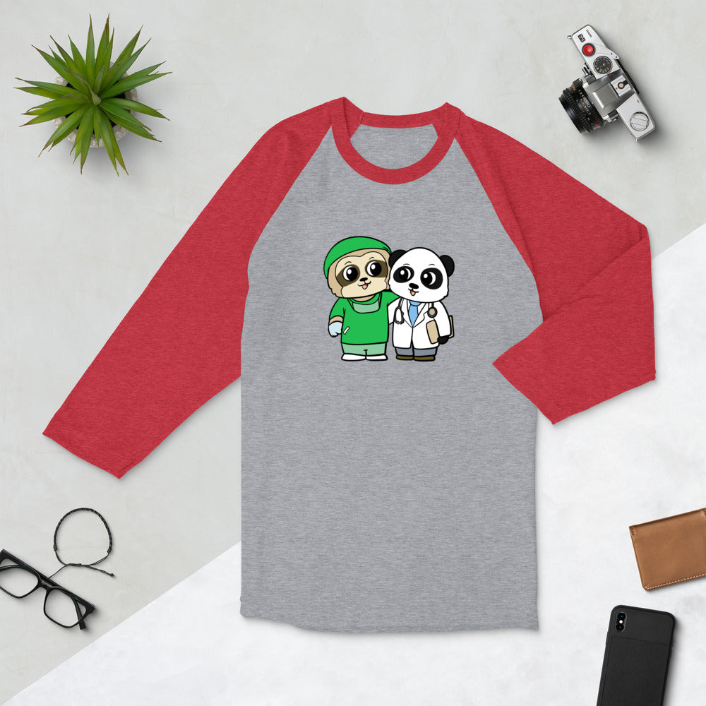 Doctor and Surgeon Cartoon Sloth & Panda 3/4 sleeve raglan shirt - Proud Libertarian - Cartoons of Liberty