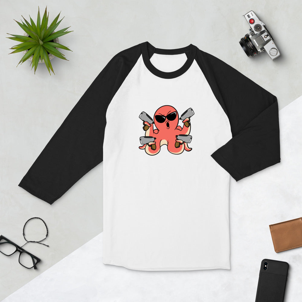 Second Amendment Octopus Cartoon 3/4 sleeve raglan shirt - Proud Libertarian - Cartoons of Liberty