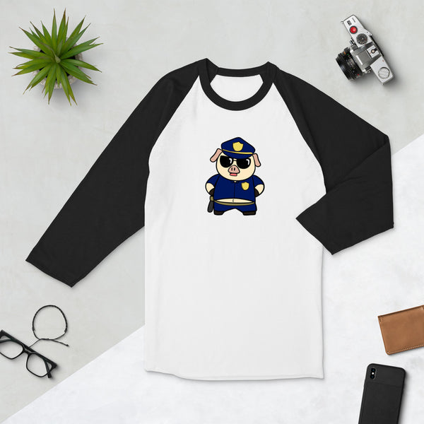 Police Pig Cartoon 3/4 sleeve raglan shirt - Proud Libertarian - Cartoons of Liberty