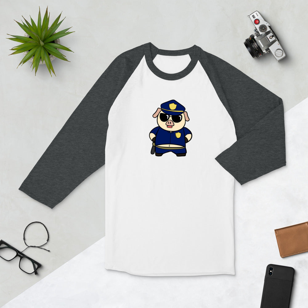 Police Pig Cartoon 3/4 sleeve raglan shirt - Proud Libertarian - Cartoons of Liberty