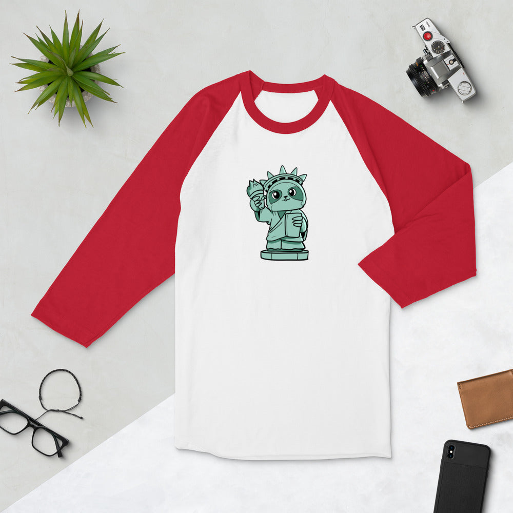 Sloth of Liberty Cartoon 3/4 sleeve raglan shirt - Proud Libertarian - Cartoons of Liberty