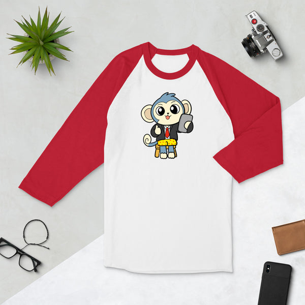 Liberty at Work from Home Cartoon Monkey 3/4 sleeve raglan shirt - Proud Libertarian - Cartoons of Liberty