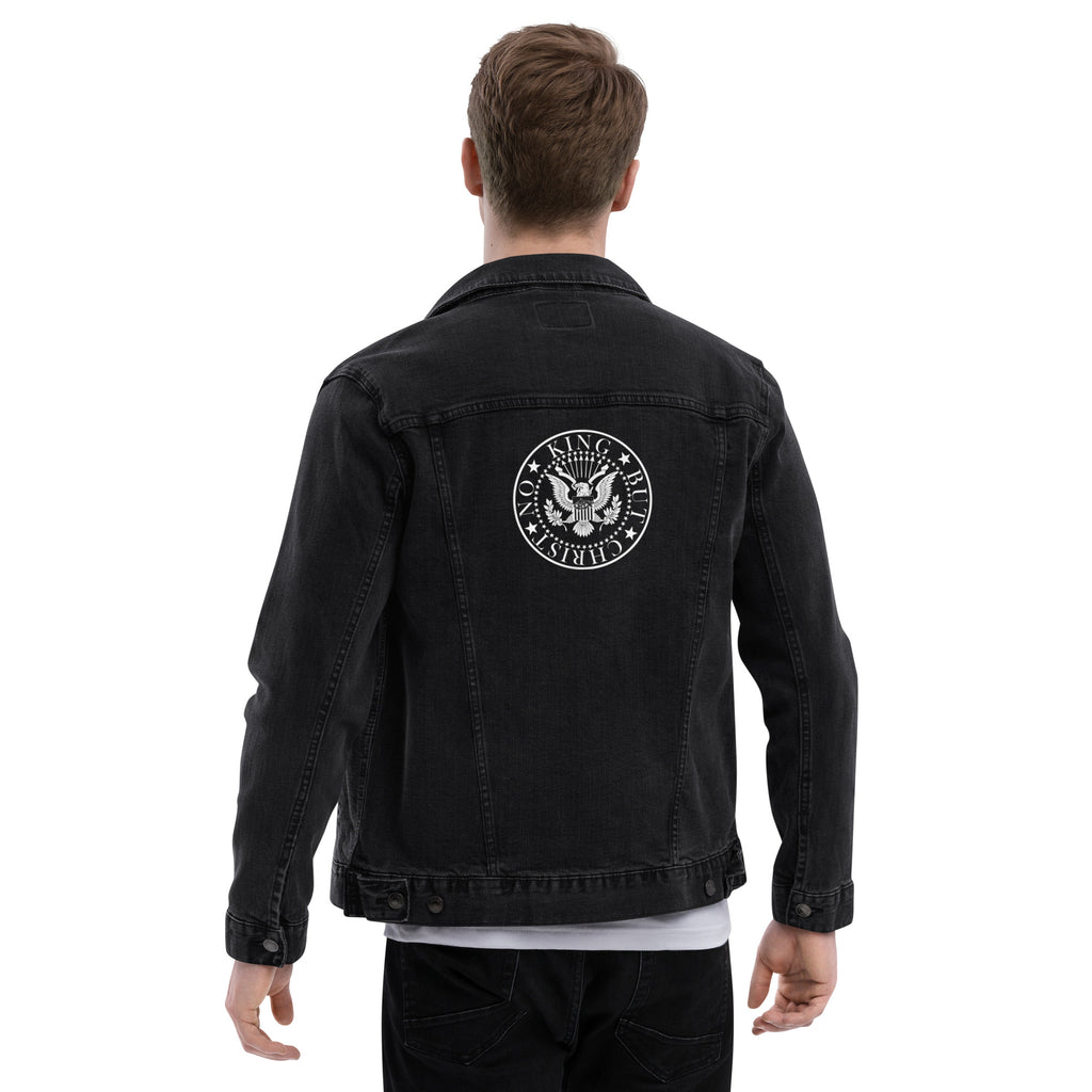 Anarchochristian Embroidered Unisex denim jacket - Proud Libertarian - Proud Libertarian