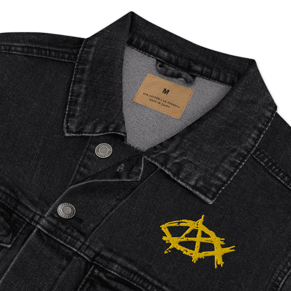 Anarchochristian Embroidered Unisex denim jacket - Proud Libertarian - Proud Libertarian