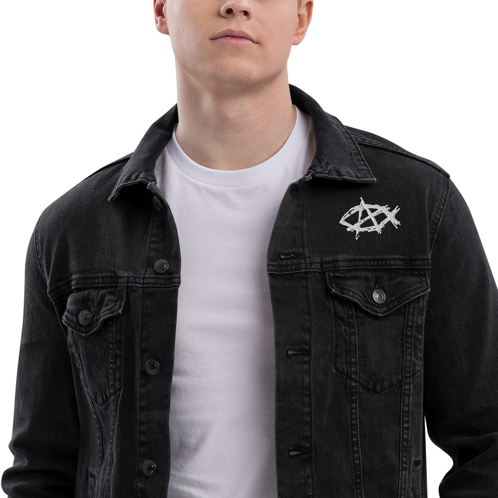 Anarchochristian Embroidered Unisex denim jacket - Proud Libertarian - Proud Libertarian